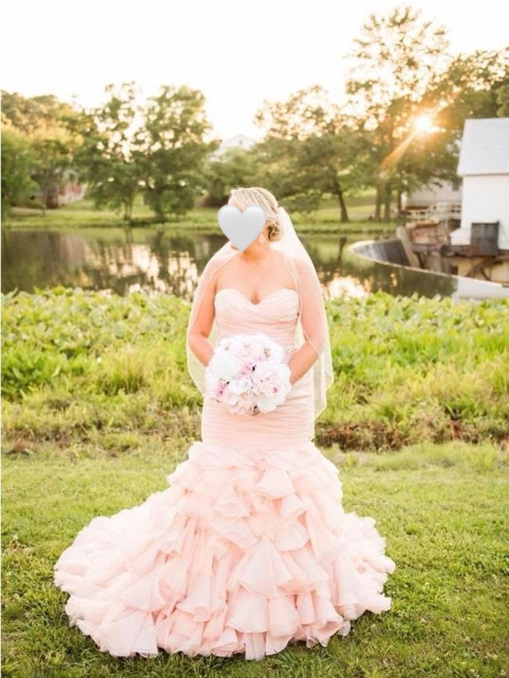 Maggie Sottero Blush Pink Ruffled Mermaid Wedding Dress - Picture 2 of 4